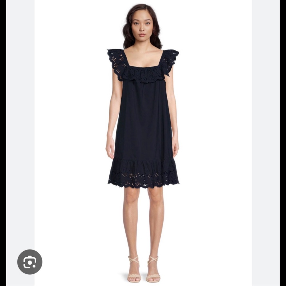 Time and Tru Eyelet Midi Dress Dark Navy Feminine Romantic Sz XXL